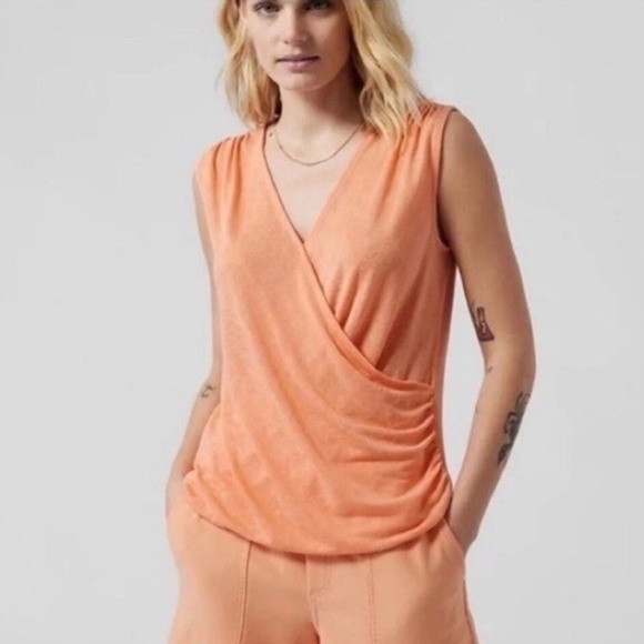 Athleta Tops - Athleta‎ Breezy Wrap Tank Light Tangerine/peach Sleeveless V Neck Top Women Sz S